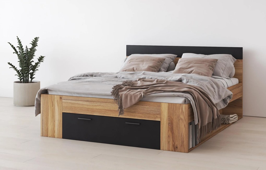 Franciaágy 160 cm Benson MW91 (mauvella tölgy + fekete). 1118205