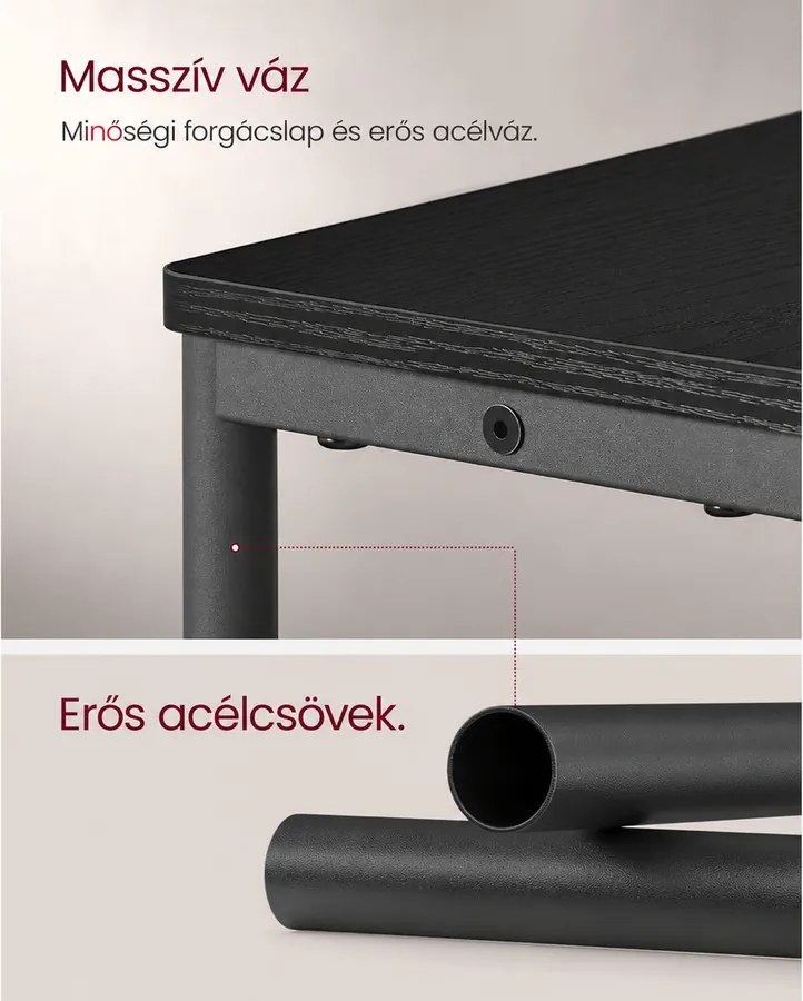 VASAGLE keskeny, 3 szintes oldalasztal beépített elosztóval és magazin tartóval, ébenfekete és tinta fekete