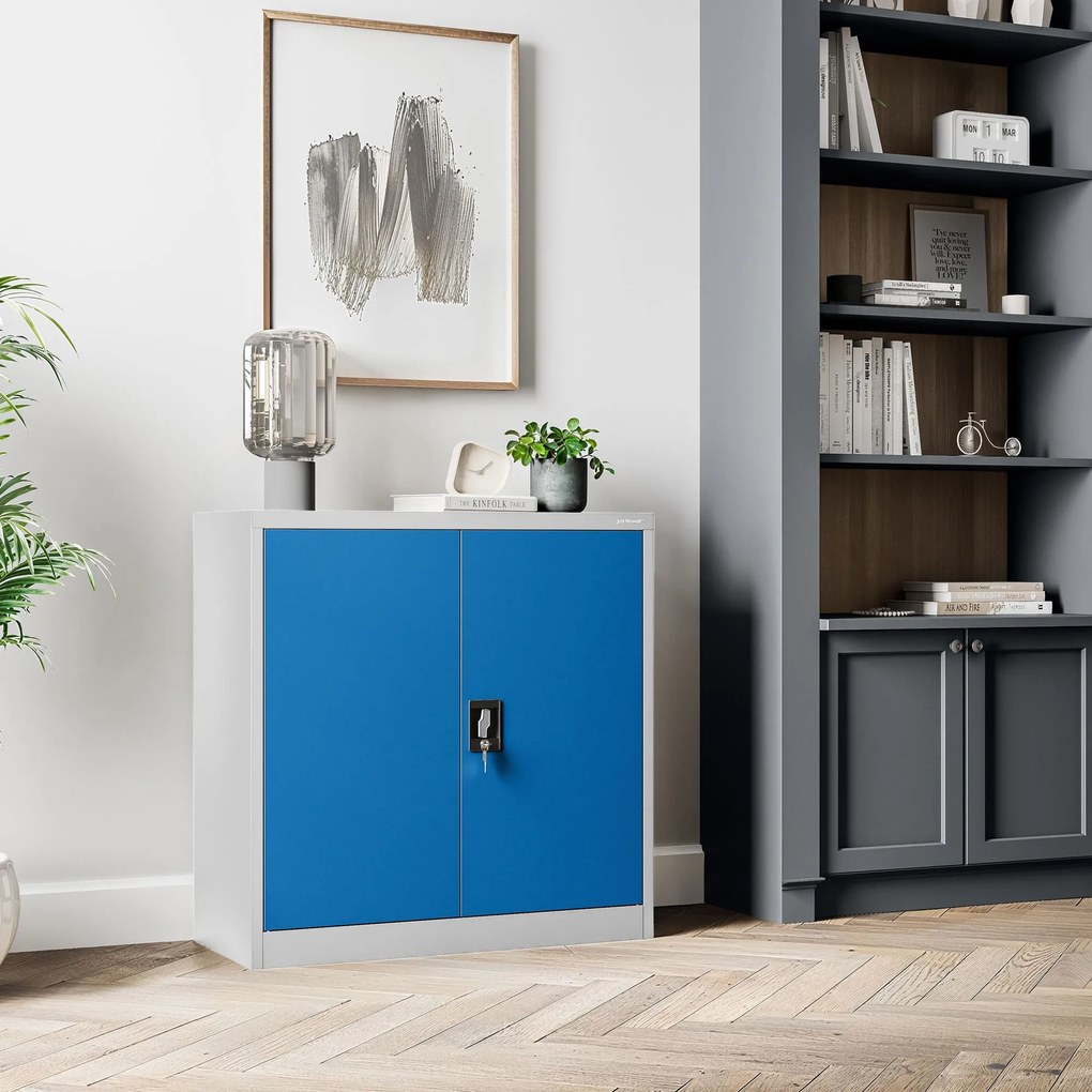 Alacsony fém irattartó szekrény BEATA, 900 x 930 x 400 mm, szürke-kék