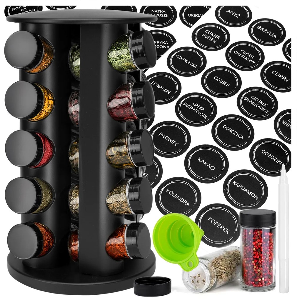 Rotor fűszertartó állvány 20 üveggel és címkékkel