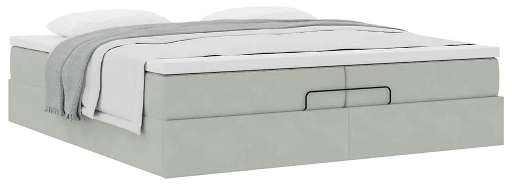 Ottomán ágykeret matracokkal világosszürke 200x200cm bársony