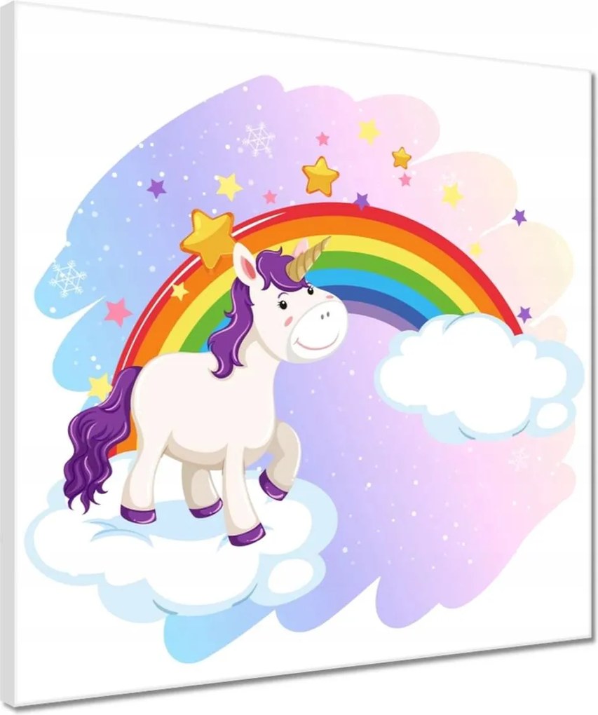 Vászonkép 40x40 Szivárvány és unikornis a felhőn