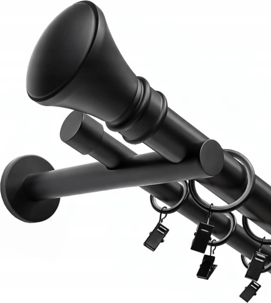 Fém Függönykarnis dupla 25+19 mm függönykarnis fekete Fekete Matt Monaco 400 cm