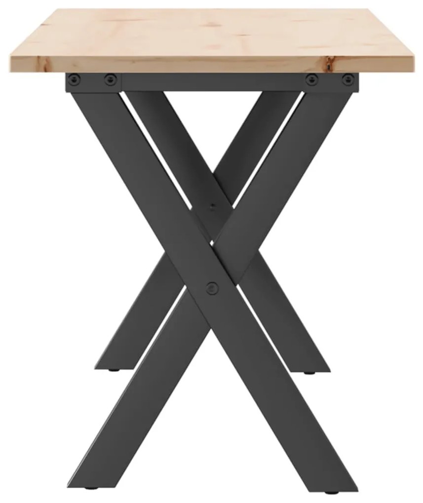 Tömör fenyőfa és acél dohányzóasztal X-vázzal 110x40x45 cm