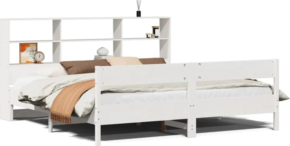 vidaXL fehér tömör fenyőfa könyvespolcos ágy matrac nélkül 180x200 cm