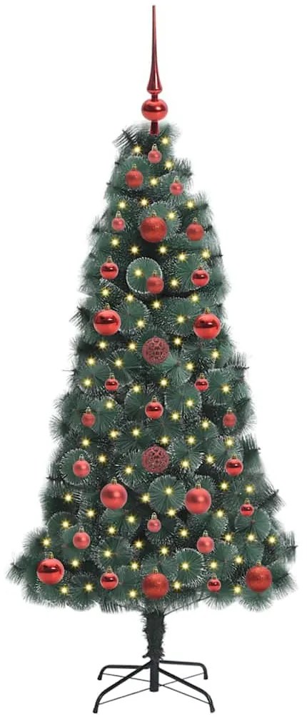Műfenyő világítással és gömbkészlettel Zöld 120 cm PET