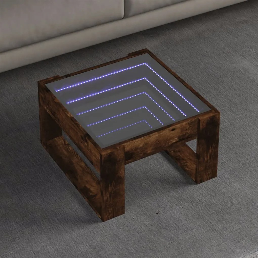 Füstös tölgy végtelen hatású LED-es dohányzóasztal 50x53x30 cm