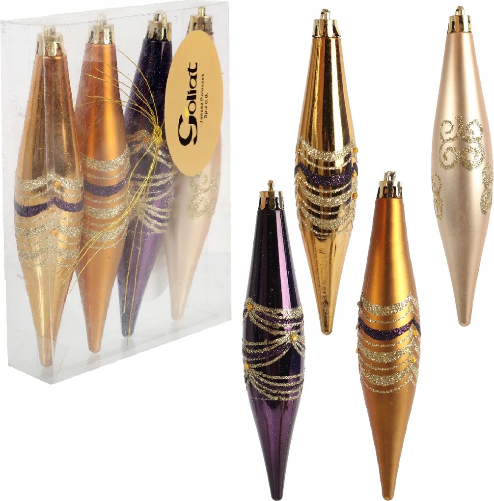 4 Db-os Karácsonyfadísz Szett Jégcsapokkal Díszített Lila Karácsonyfadísz