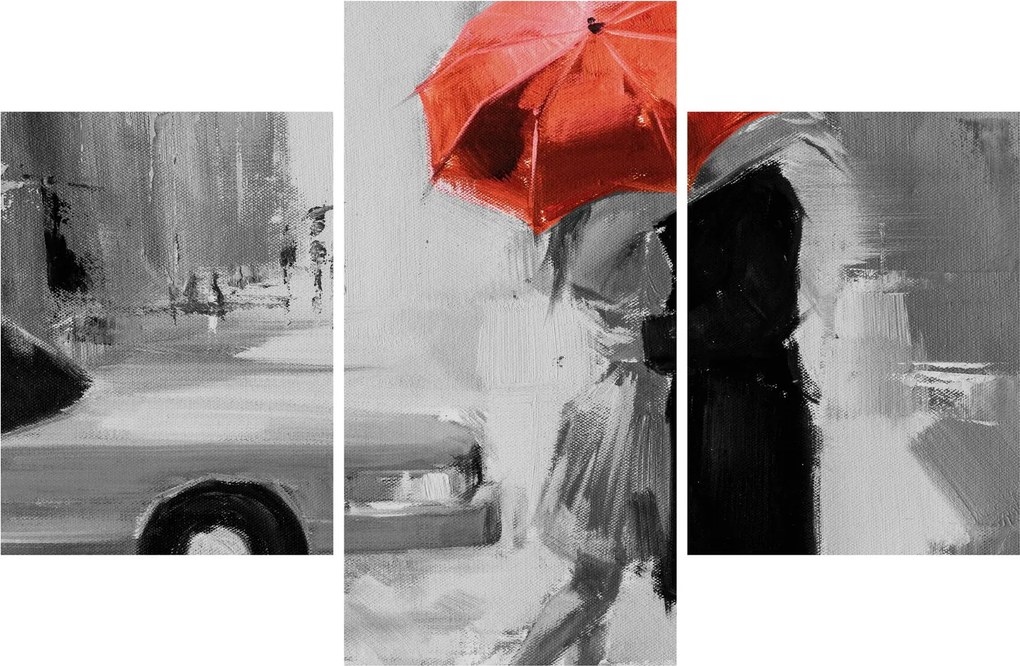 Kép - Szerelmespár egy esernyő alatt, piros (90x60 cm)