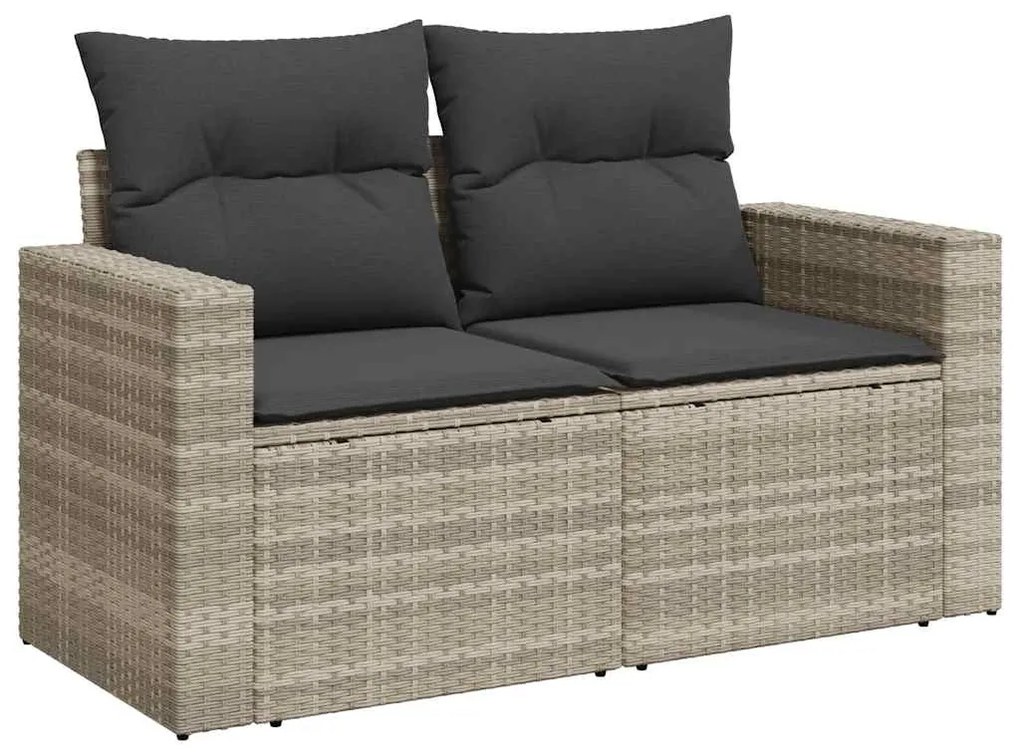 2 személyes világosszürke polyrattan kerti kanapé párnával