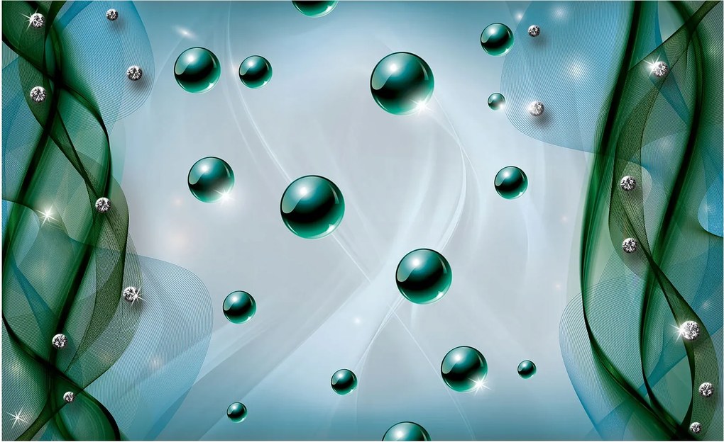 3D fotótapéta Gömbök Türkiz csillogás Fehér hullámok Absztrakt 350x250 +ragasztó