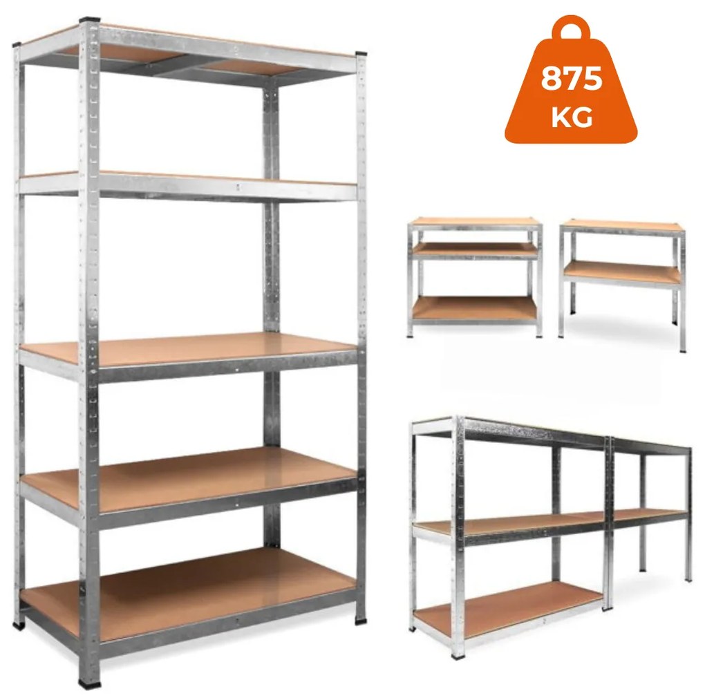 HEAVY nagy teherbírású polc, max. 875kg, 90x40x180cm, ezüst Jurhan