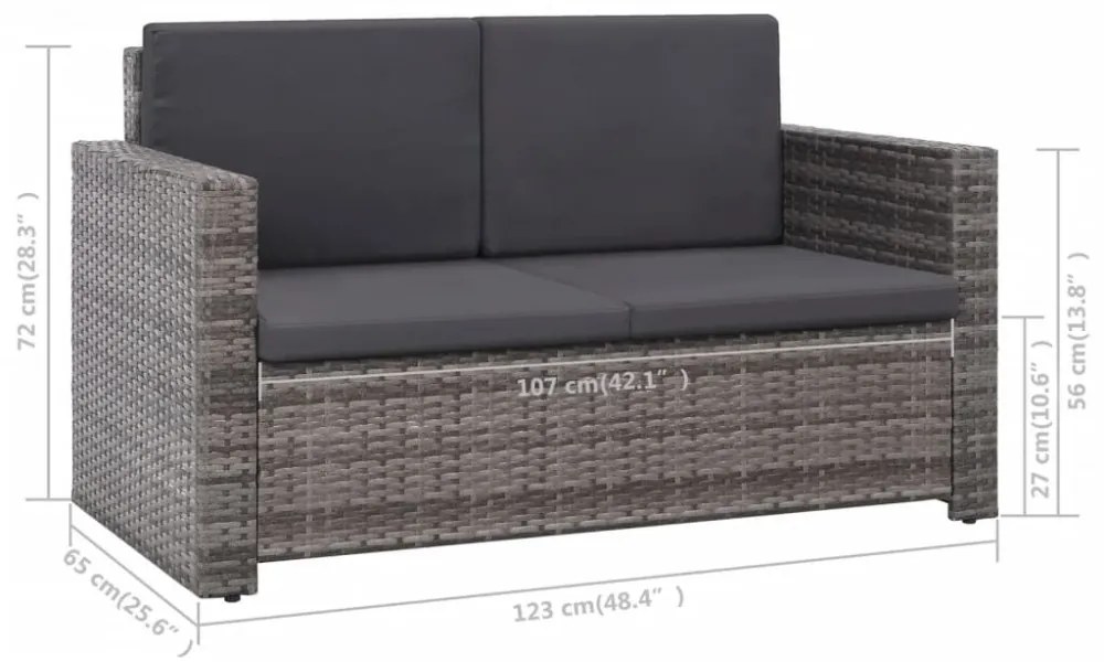 vidaXL 2 részes szürke polyrattan kerti bútorszett párnákkal
