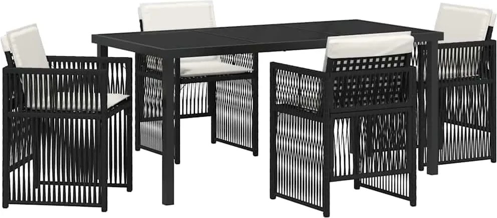 vidaXL Kert étkező szett 5 pcs Fekete Porszórt acél