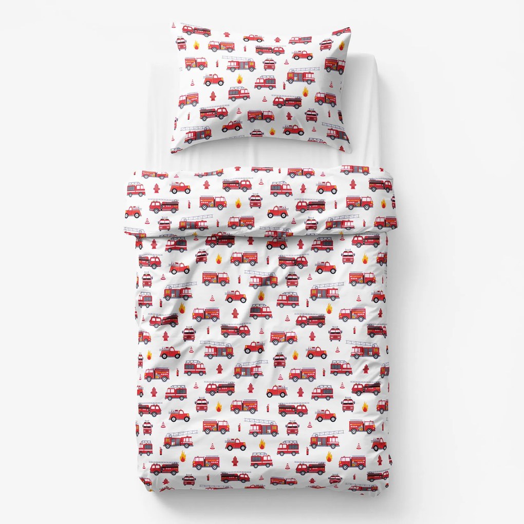 Goldea gyermek pamut ágyneműhuzat - tőzoltóautók 140 x 200 és 70 x 90 cm