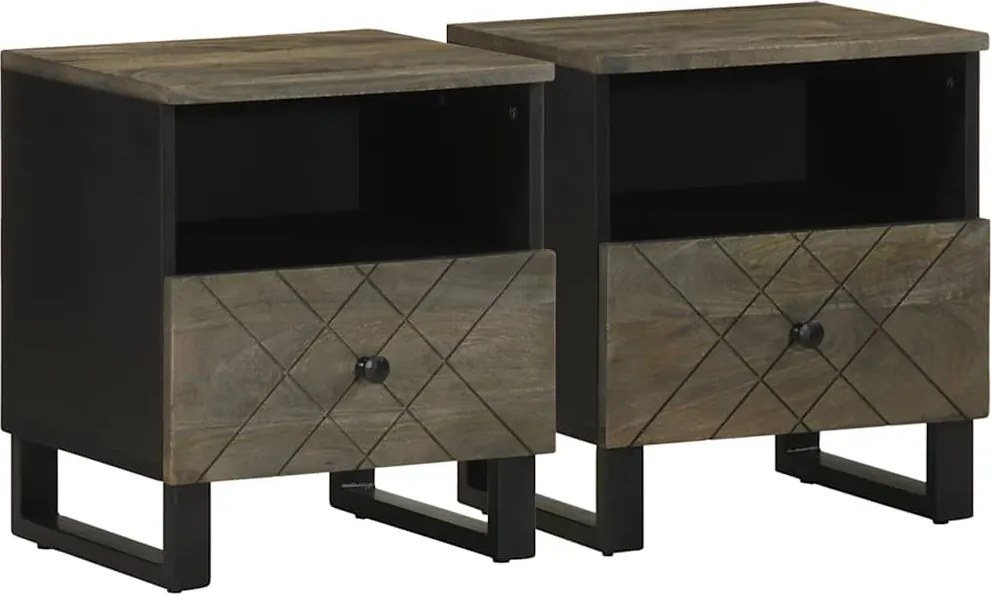 vidaXL 2 db fekete tömör mangófa éjjeliszekrény 40 x 33 x 46 cm