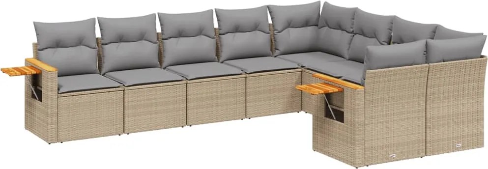 vidaXL 9 részes bézs polyrattan kerti ülőgarnitúra párnákkal