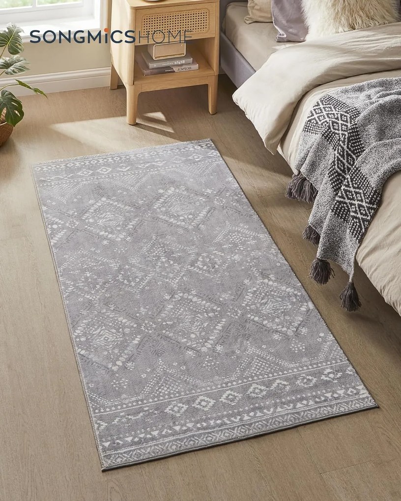 Szőnyeg, 80 x 150 cm-es hálószoba szőnyeg, mosógépben mosható, Boho stílusú, szürke