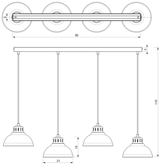 Csillár zsinóron SVEN 4xE27/15W/230V fekete/arany