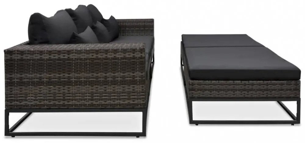 5 részes szürke polyrattan kerti bútorszett párnákkal