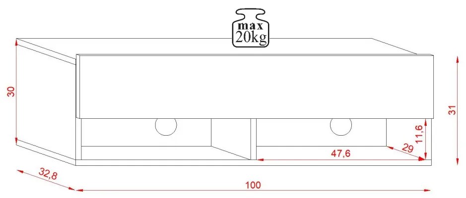 Suport TV de perete în culoarea stejarului. Cu iluminare LED. RTV Vivo LE (VI-3) 140