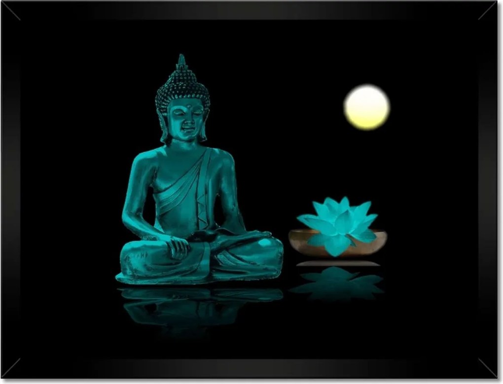 Poszter keretben 40x30 Türkiz Buddha Virág