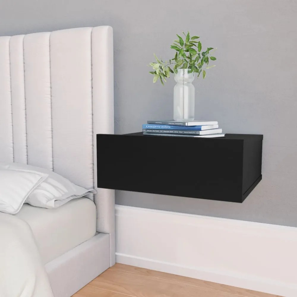 2 db fekete szerelt fa függő éjjeliszekrény 40 x 30 x 15 cm