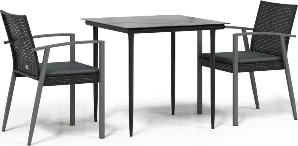 vidaXL 3 részes polyrattan és acél kerti étkezőgarnitúra párnával