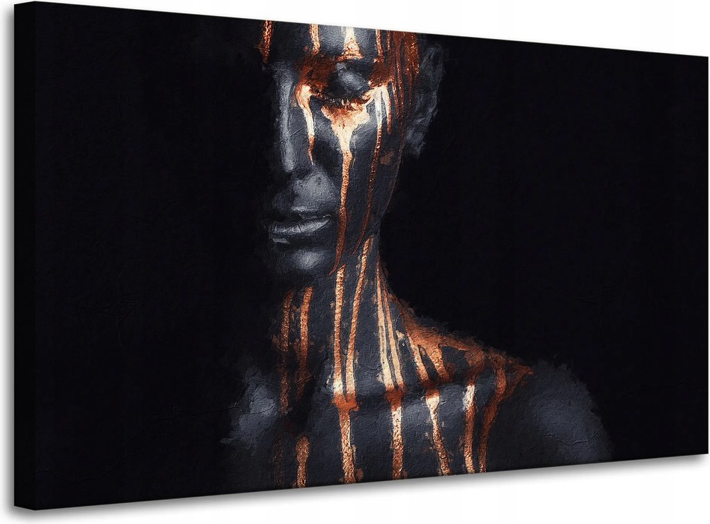 Vászonkép Fekete Nő Barna Csíkok Művészet 100x60 cm