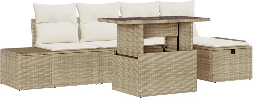 vidaXL Kerti Kanapé Szett 6 pcs Bézs polirattan
