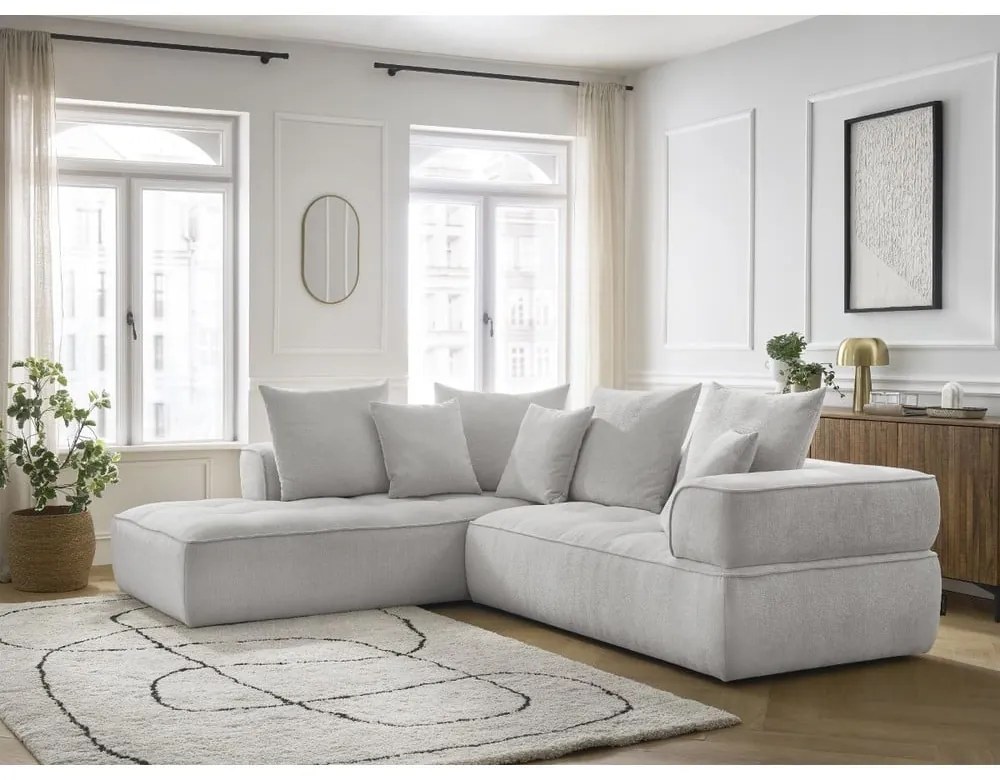Világosszürke zsenília sarokkanapé (bal oldali-L alakú) Whesley – Bobochic Paris