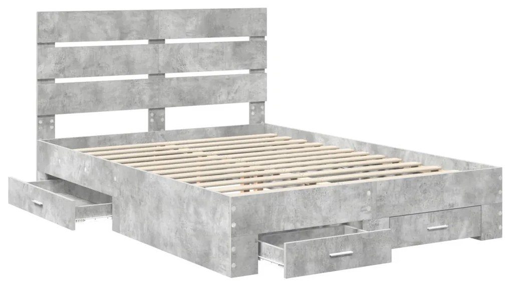 vidaXL Ágykeret fiókkal fejtámlával Beton Szürke 150 x 200 cm Faanyag