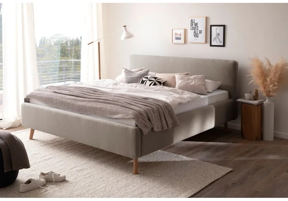 Szürke-barna kárpitozott franciaágy tárolóhellyel ágyráccsal 180x200 cm Mattis – Meise Möbel