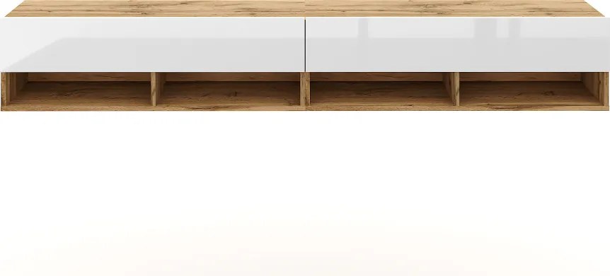 TV szekrény 280 cm 2 ajtós Wotan tölgy / fehér magasfény színkombinációban – DERBY