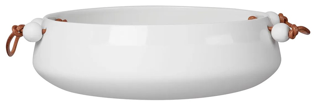 Fehér porcelán tál bőr fogantyúval