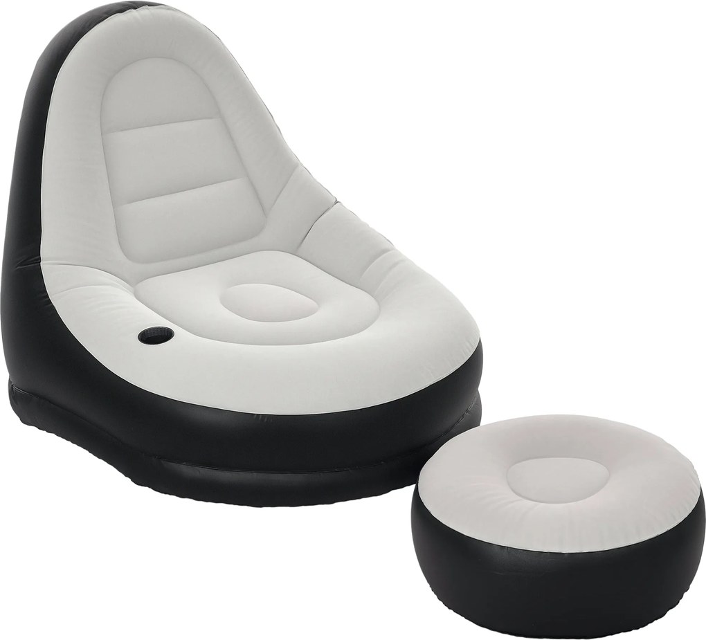 Outsunny Felfújható Kanapé, Felfújható Szék Lábtartóval, Légypihenő Pohártartóval, Kempinghez és Otthon, Világosszürke, 125 x 100 x 87 cm | Aosom