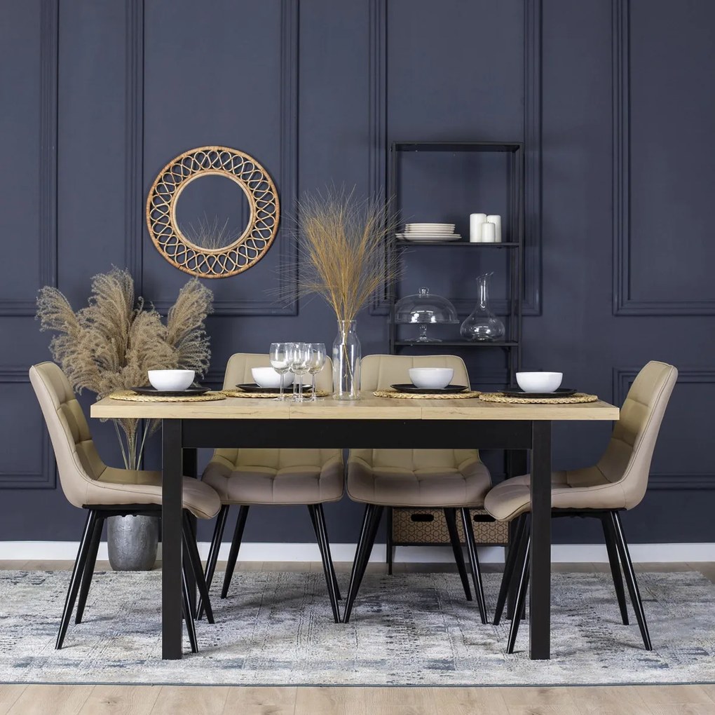 Bővíthető Étkezőasztal Riviera Tölgy/Fekete Színben. SKUBI 120-160 cm