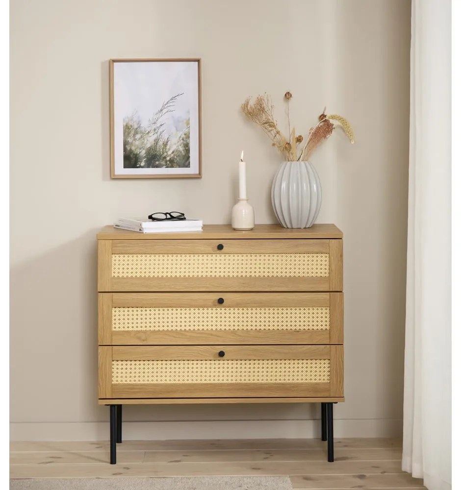 Natúr színű alacsony komód tölgyfa dekorral 80x75 cm Pensacola – Unique Furniture