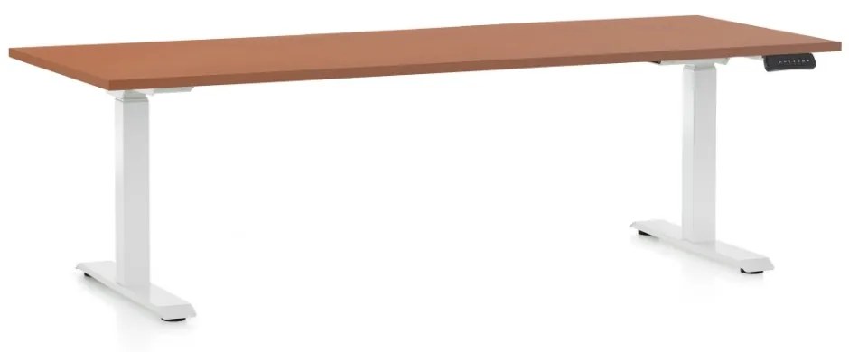 Állítható magasságú asztal OfficeTech D, 200 x 80 cm, fehér alap, cseresznye