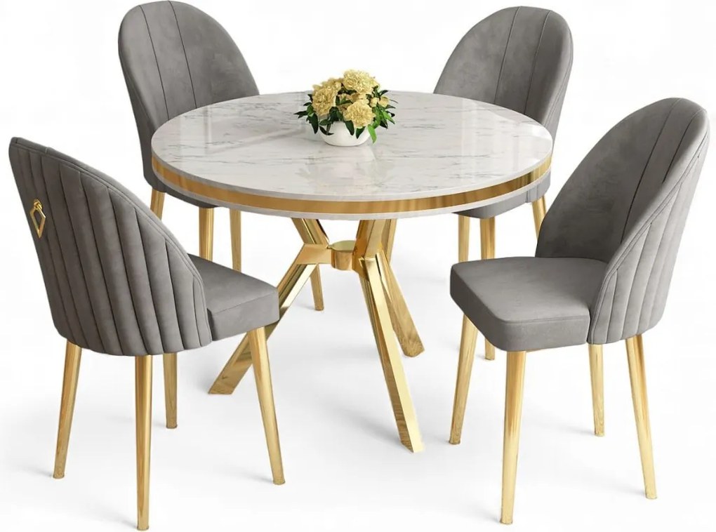 Mos étkezőgarnitúra, fehér márvány-arany, 90 cm – TR240CHR2918