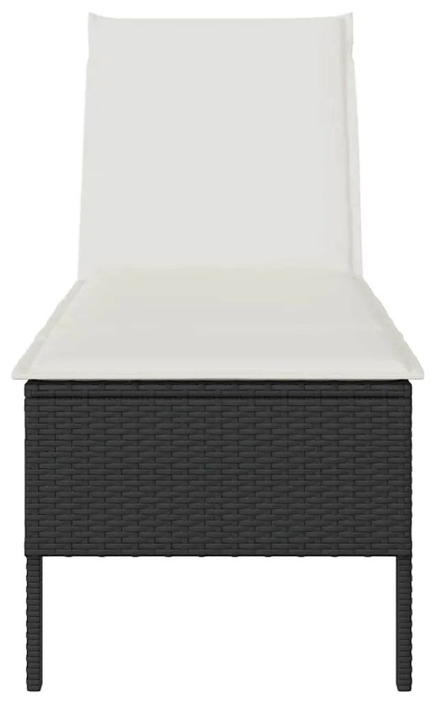 fekete polyrattan napozóágy párnával 55x200x44 cm