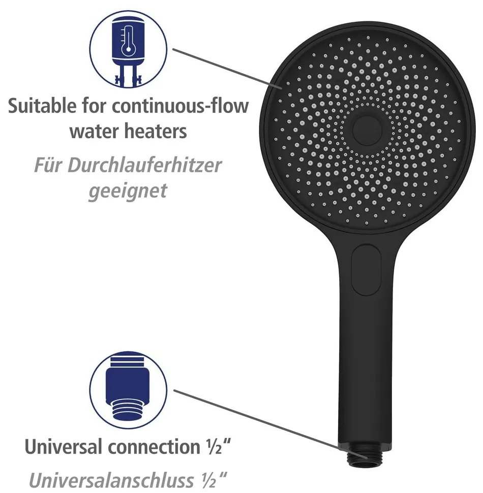 Fekete rozsdamentes acél zuhanyszett 120 cm Soft Water – Wenko