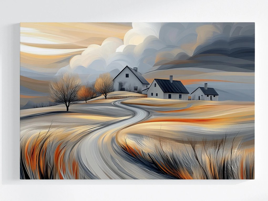 Vászonkép Canvas Tájkép Falu Mező Házak Ég Felhők 120x80