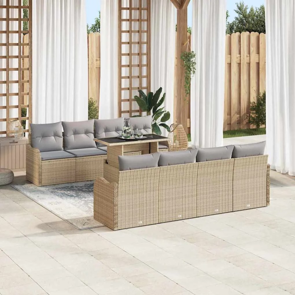 Kerti Kanapé Szett 9 pcs Bézs 100 x 55 x 73 cm Poli rattan