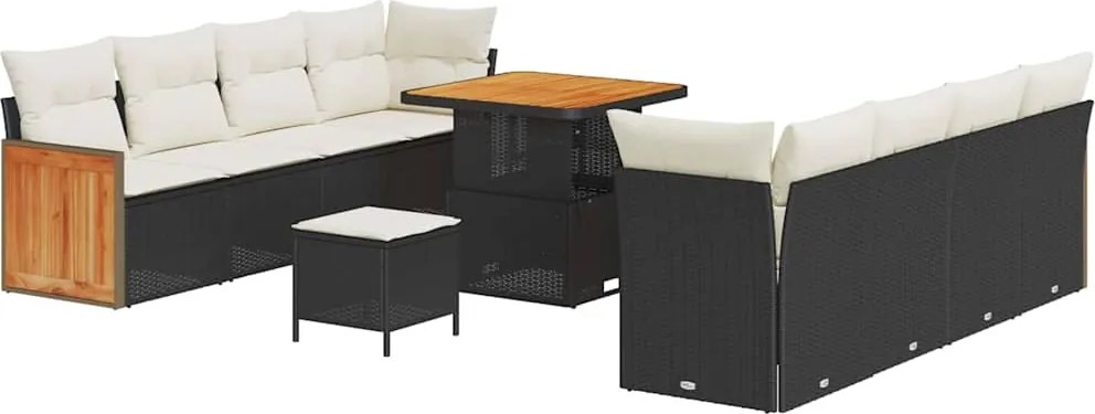 vidaXL Kerti Kanapé Szett párnával 12 pcs Fekete és Krém polirattan