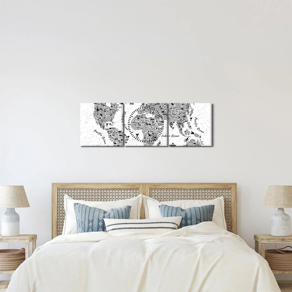 Kép - Piktogramok térképe (órával) (90x30 cm)