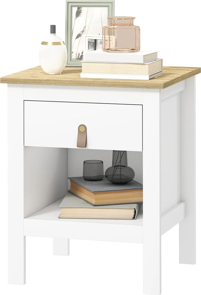 HOMCOM Modern Éjjeli Asztal Fiókkal és Nyitott Térrel, 45x40x55 cm, Fehér | Aosom