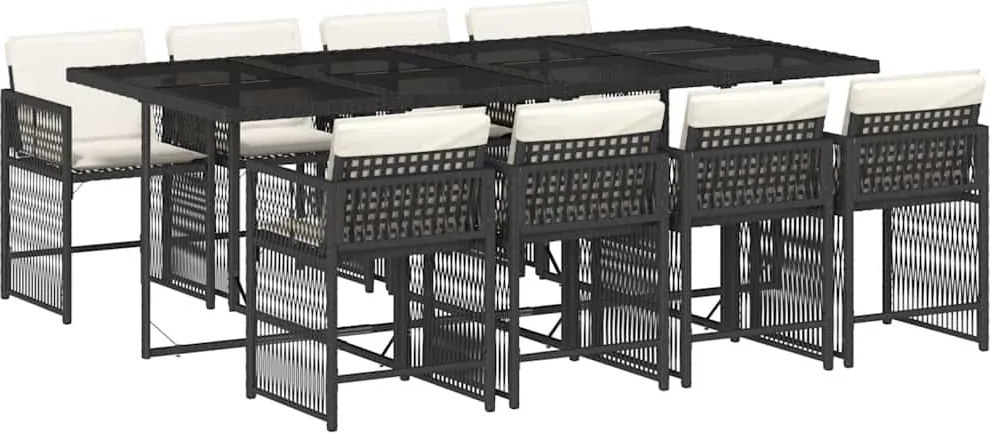 vidaXL 9 részes fekete polyrattan kerti étkezőgarnitúra párnákkal