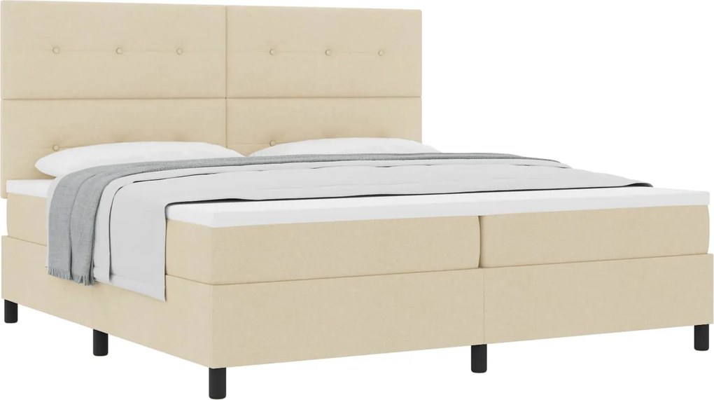 vidaXL Boxrugós ágy matracmal fejtámlával Krém 200 x 200 cm szövet