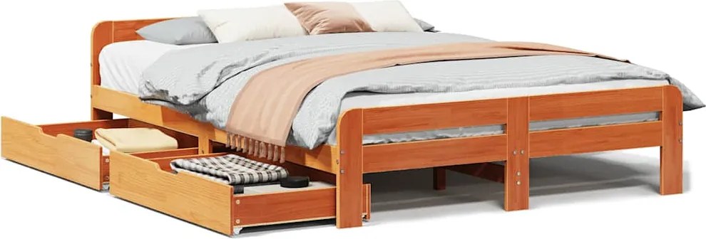 vidaXL viaszbarna tömör fenyőfa ágy matrac nélkül 150 x 200 cm